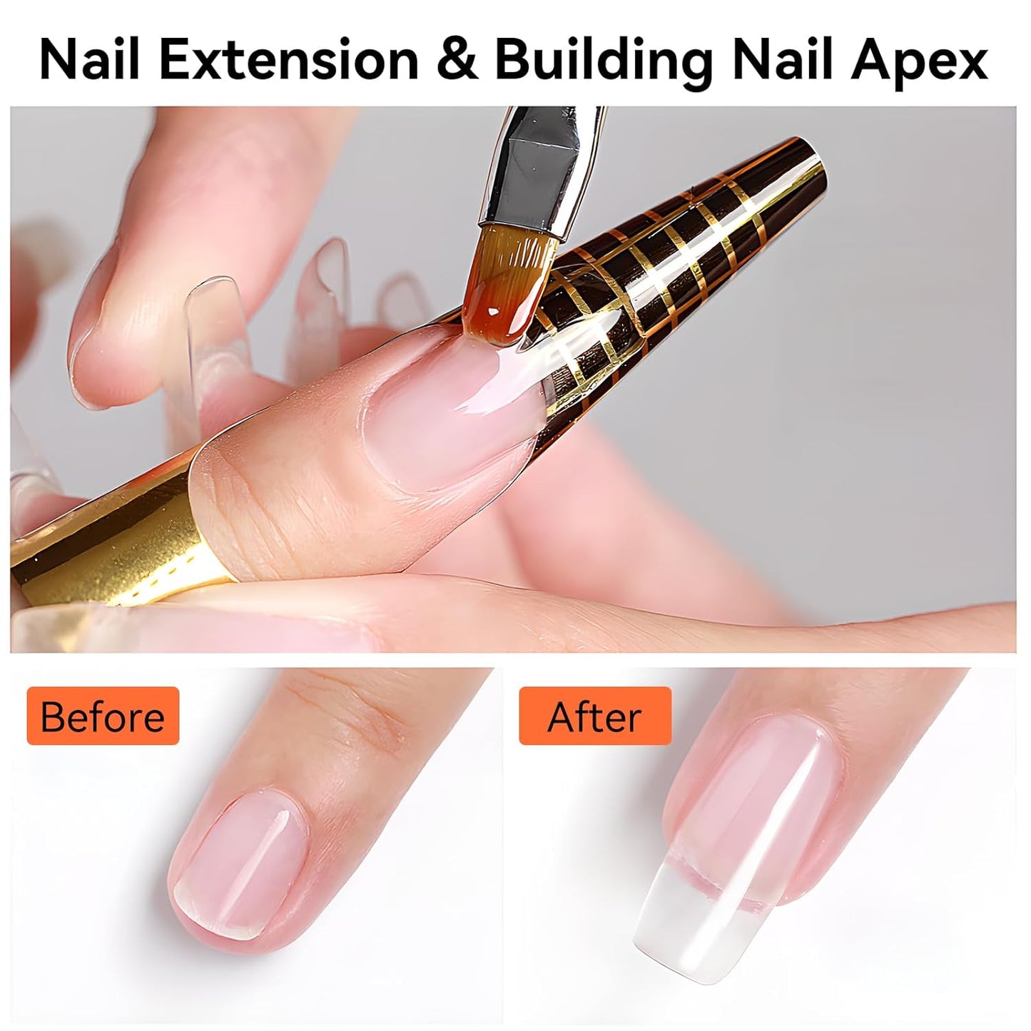 Makartt Clear Gel Builder Kit: Self-Levelling, Long Lasting Extension Hard Gels for Strengthener, Broken Nails Repair Gel Kit with Paper Forms, Dual forms, Nail File and Dual-End Brush 1.06 oz