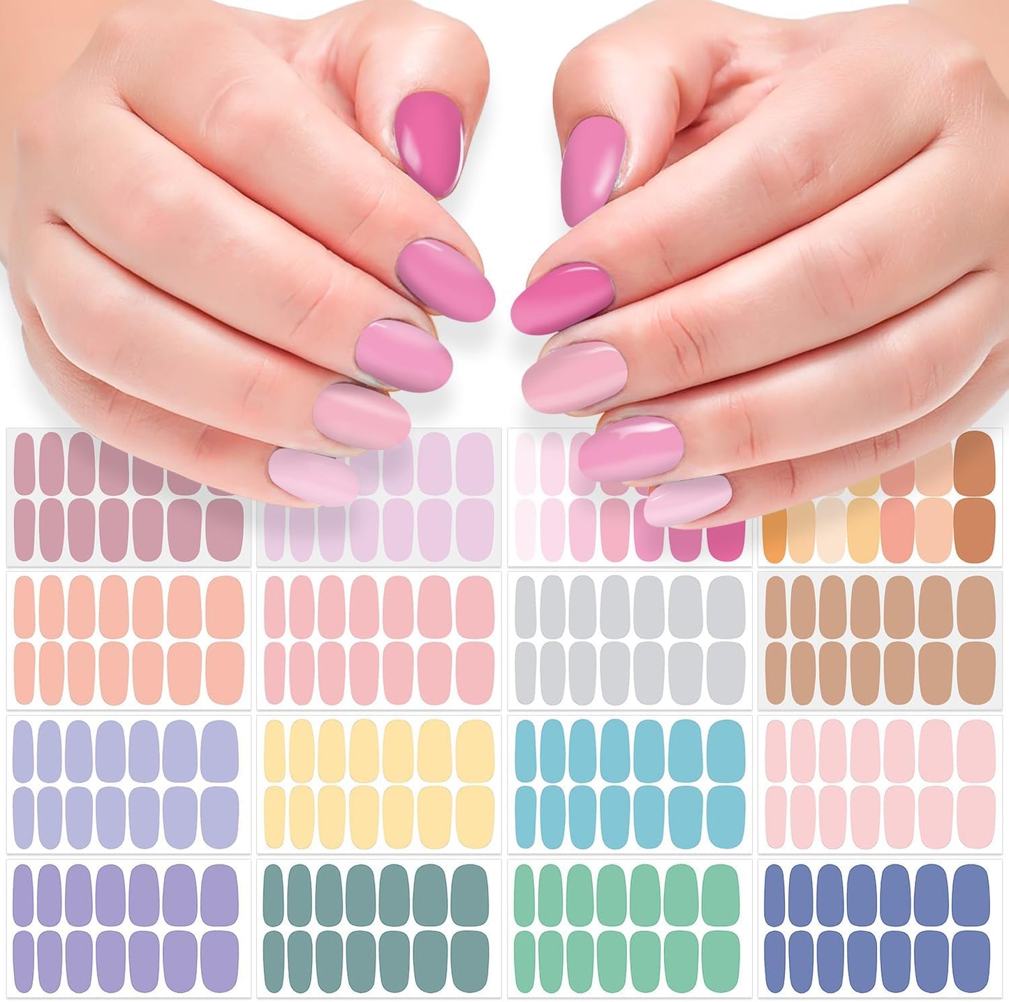 DANNEASY 16 Sheets Light Colour Nail Wraps for Women Gel Nail Polish Strips Solid Color Gel Nail Strips Self Adhesive Nail Polish Stickers Fingernail Sticker Nails with 1pc File, Cuticle Stick