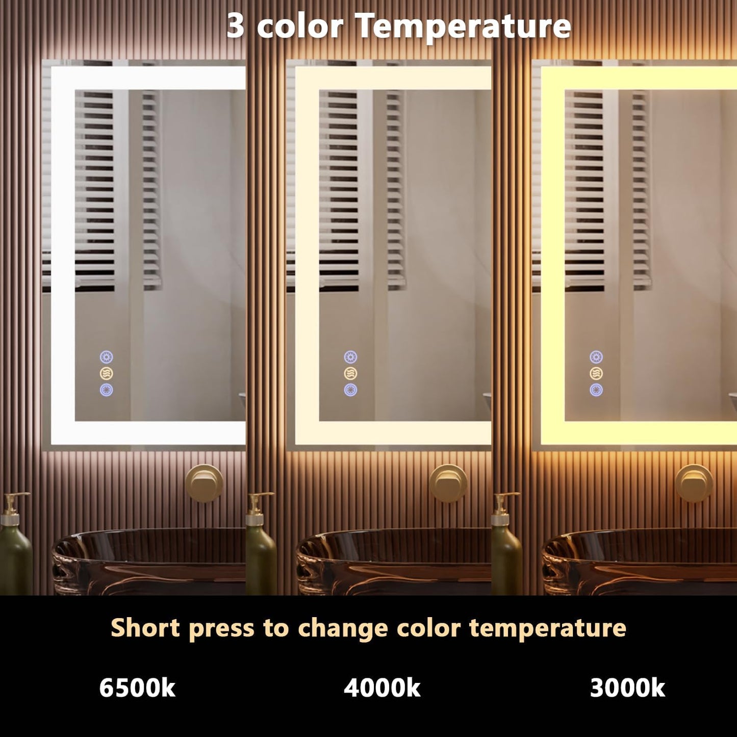 36"x 36" LED Bathroom Mirror, 3 Colors Vanity Mirror with Lights, Front and Backlit Bathroom Mirror with Lights, LED Smart Mirror for Wall, Tempered Glass, Anti-Fog, Stepless Dimmable, Memory(UL ETL)