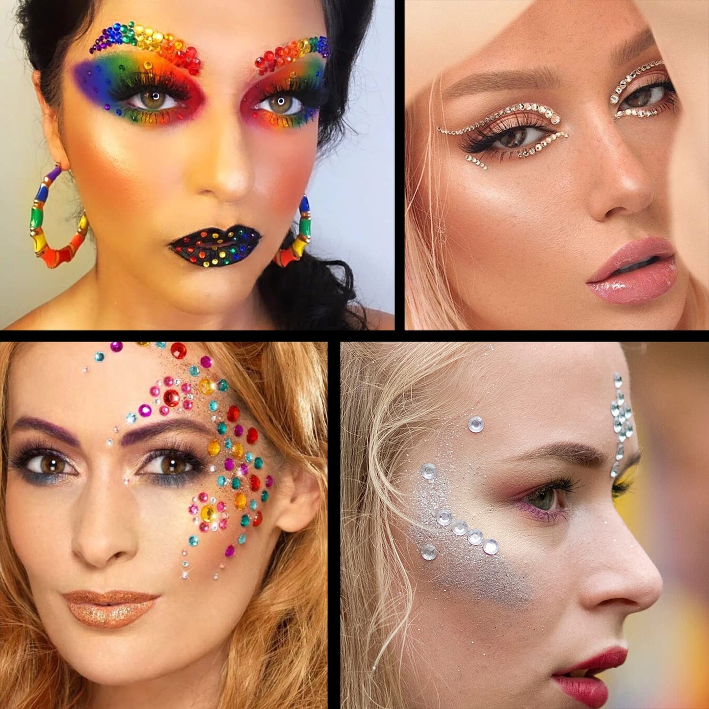 Flat Back Rhinestone Kits Colorful Rhinestones+Transparent White Gems with Quick Dry Makeup Glue+Picker Pencil+Tweezer for Nail Art and Face Make-up