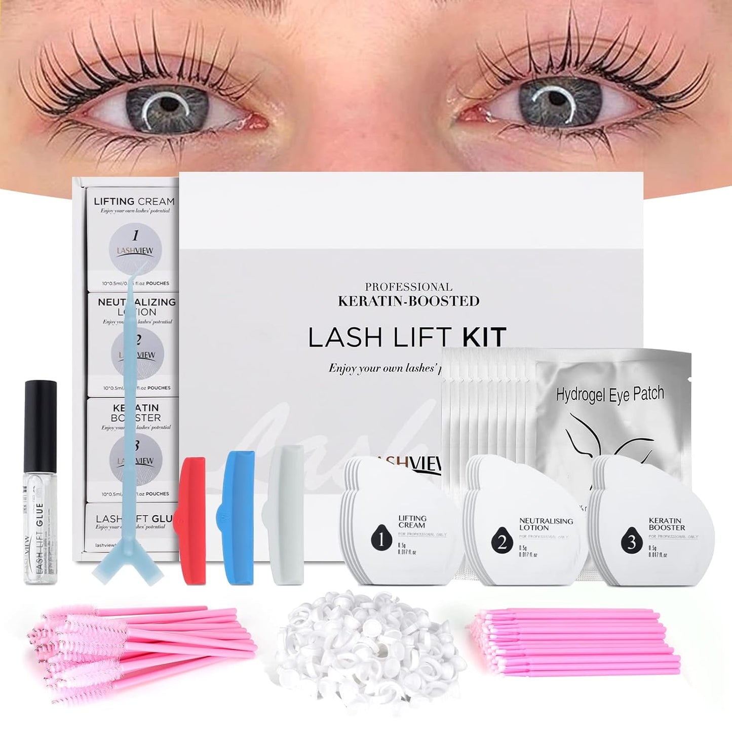 LASHVIEW Lash Lift Kit,Lash Lift,Professional Eyelash Perm Kit,Liquid Set,Semi-Permanent,Curling Perming,Wave Lift Extension Perm Set,10 Times