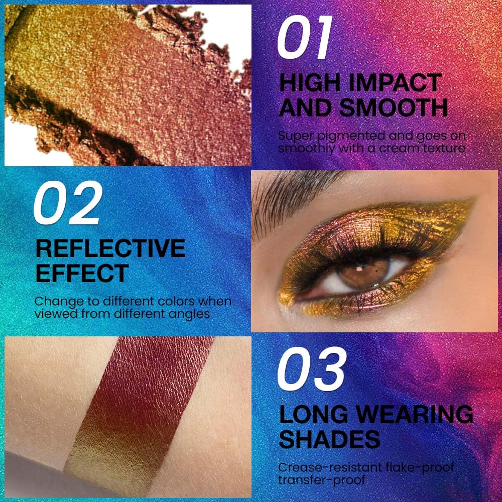 evpct Rose Red Gold Shimmer Sparkle Chameleon Duo Chrome Multichrome Gothic Iridescent festival Eyeshadow Palette, Single Mini Eye Shadow Palette Makeup for Older Women, Glitter Eyeshadow Stick, 01