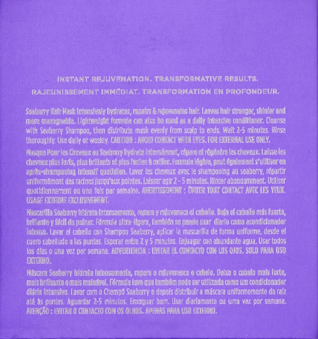 Obliphica Medium to Coarse Seaberry Mask, 1.05 Pound - Nourishing and Restorative Hair Treatment for Medium to Coarse Hair Types, Ensuring Lustrous Shine, Manageability, and Revitalization