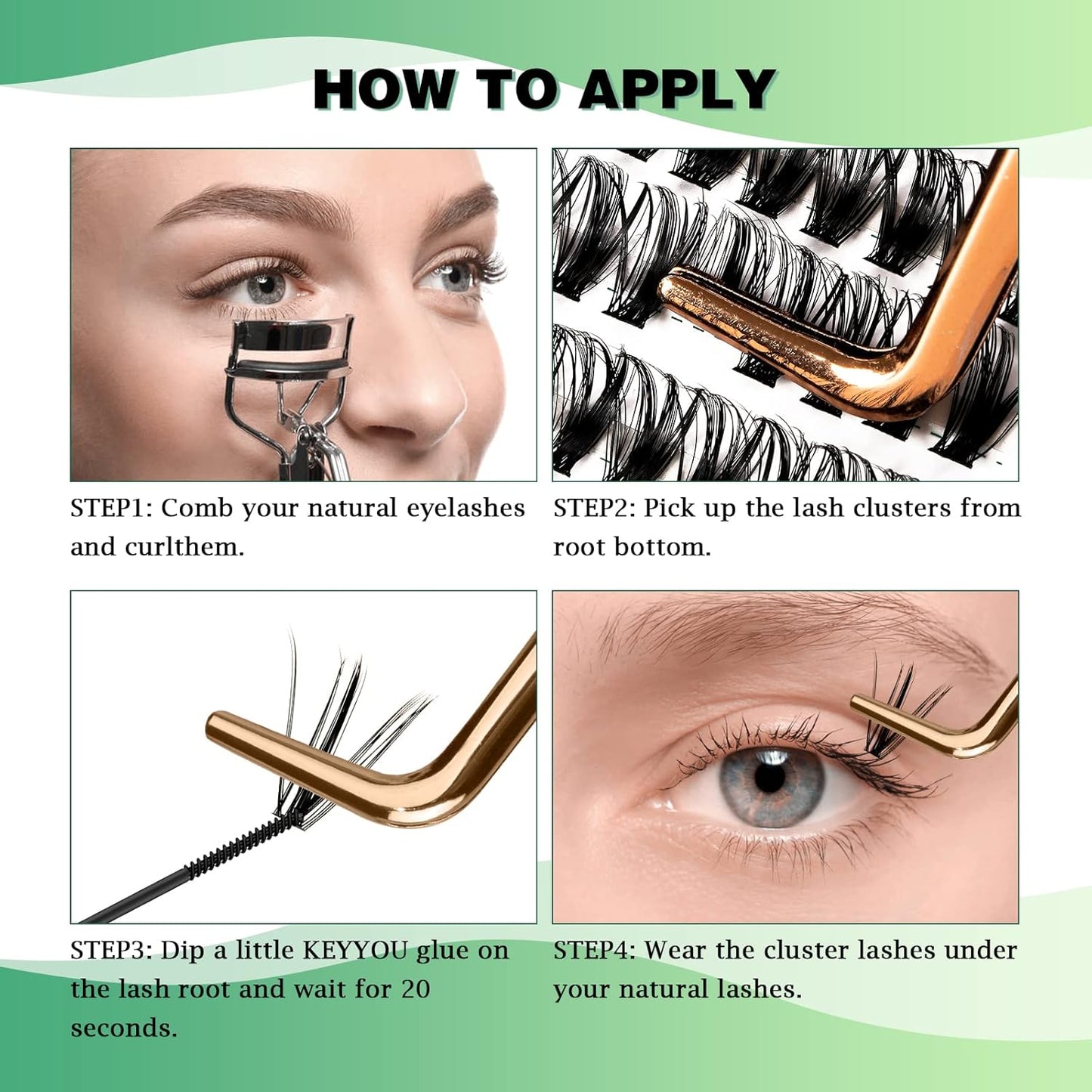 Lash Clusters 300pcs Individual Lashes 40D 0.07D Curl 11mm DIY Eyelash Extension KEYYOU Large Tray Volume Soft&Natural Cluster Lashes(40D-0.07D,11）