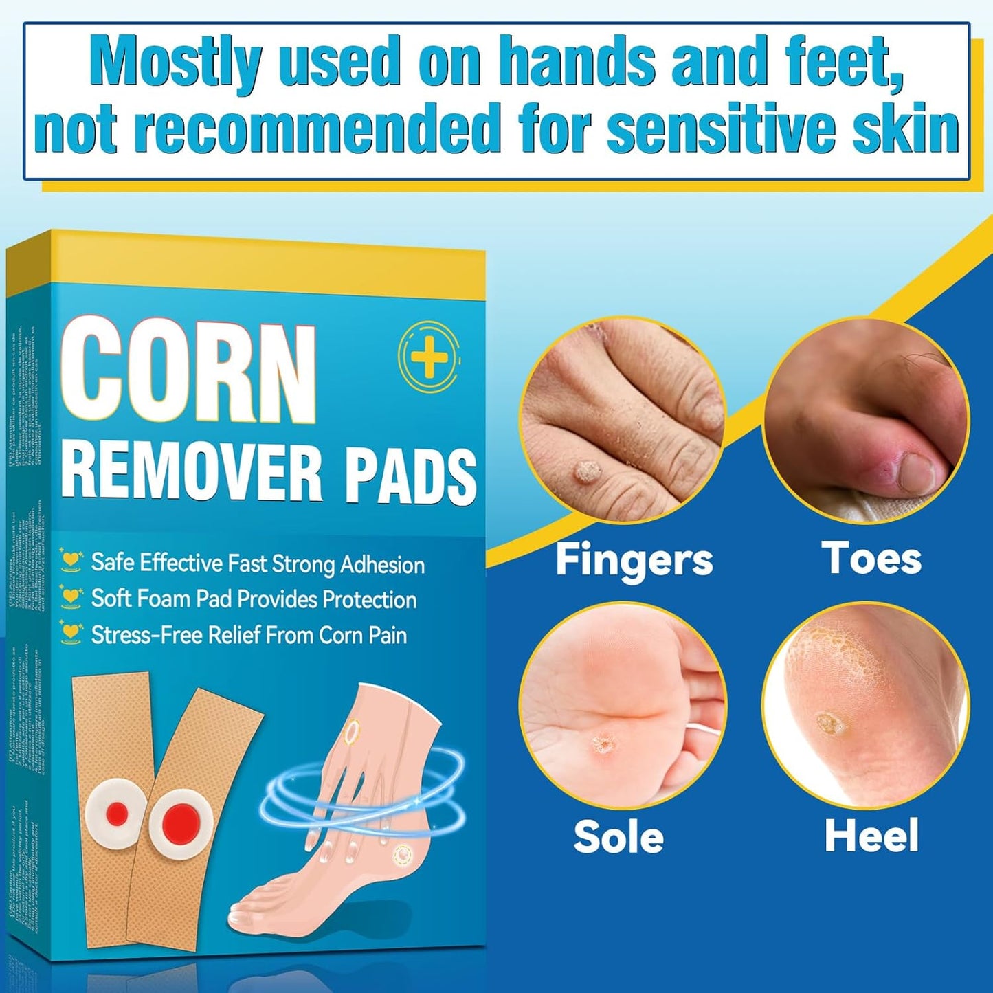Corn Removers for Toes, Feet, 24 Packs Corn Pads for Toes with 12 Large Size and 12 Small Size, Gentle and Safe Corn Callus Remover Cushions Stick to Keep Your Skin Healthy, Relieve Corn Pain