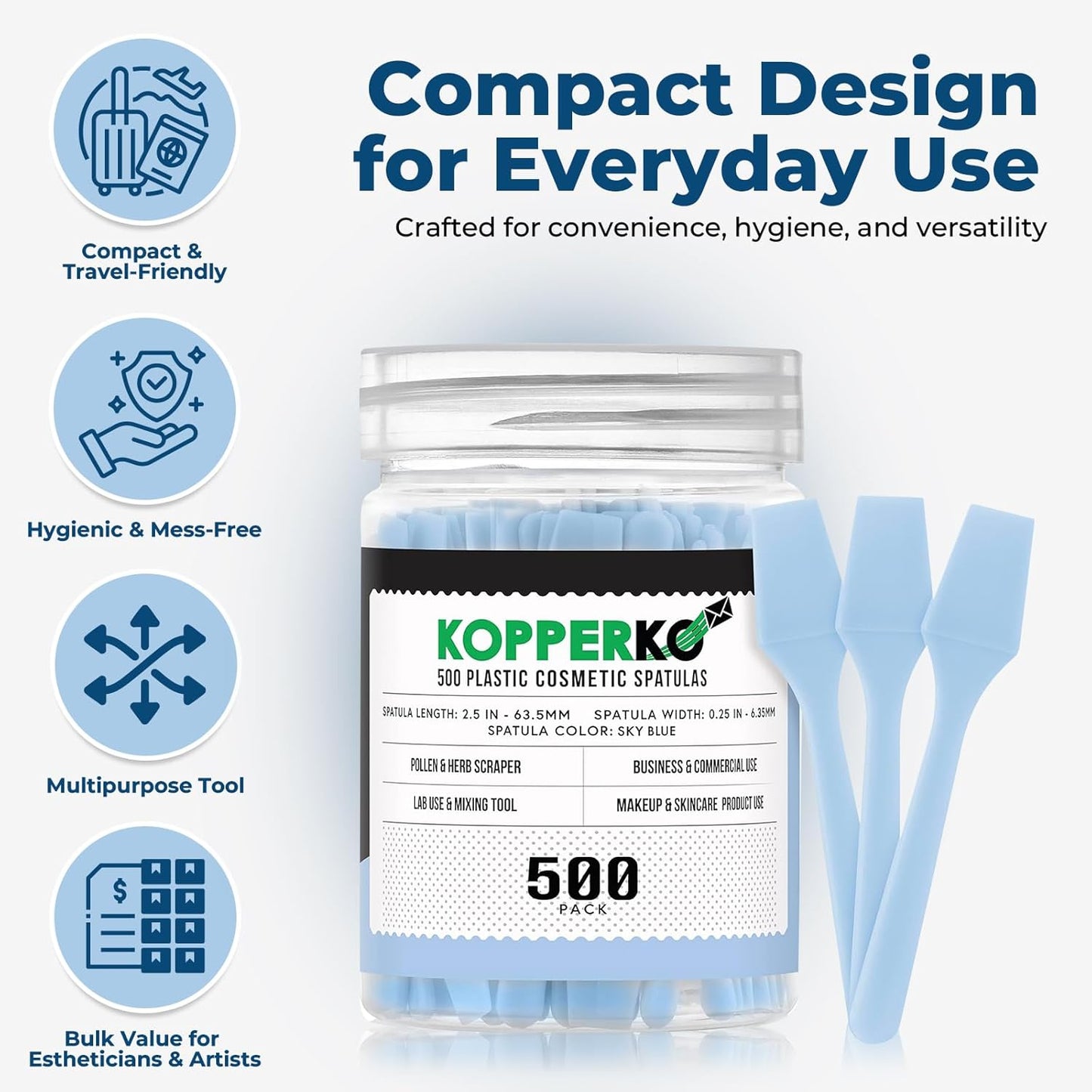 Mini Skincare Spatula (2.5", 500 Pack) - Small Makeup Scoop Spatula for Skincare, Creams, & Crafts | Face Cream Applicator for Mixing, Cosmetic, Face Mask | Skin Care Applicator | Sky Blue