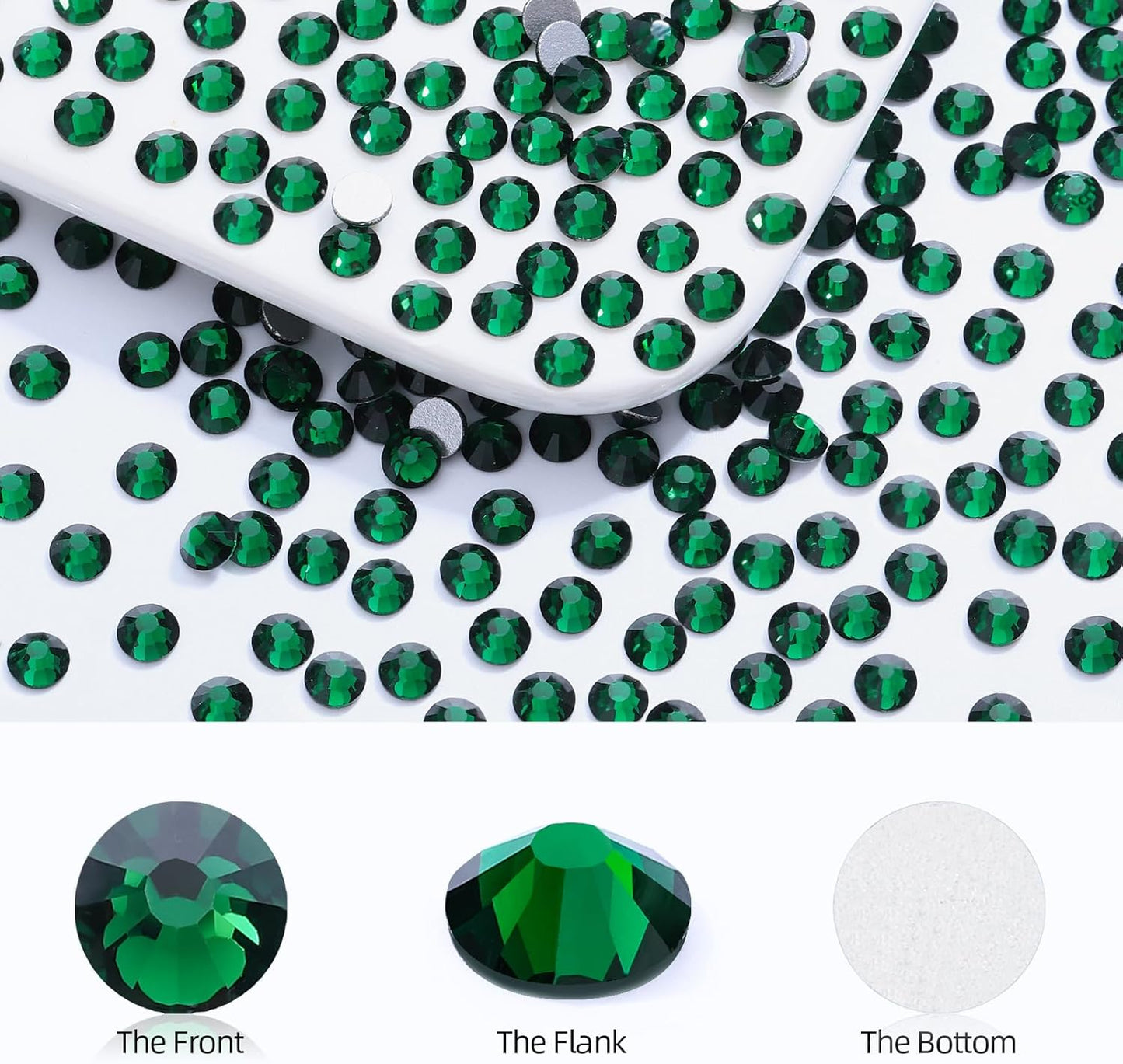 Malachite Green Flatback Rhinestones, Glass Rhinestones for Nail Art and Craft, Glue Fix, Loose Crystal Gemstones(Green, SS4, 1440pcs, 1.5-1.7mm)