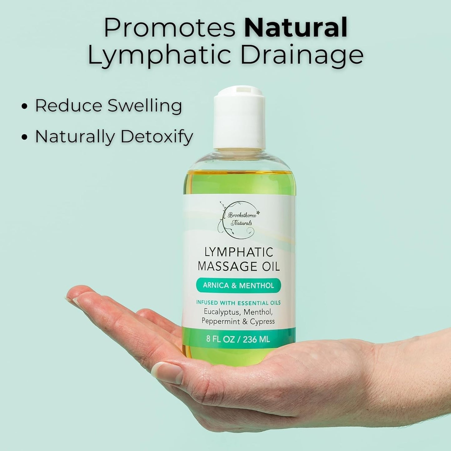 Lymphatic Drainage Massage Oil for Massage Therapy | Premium Quality, 100% Natural with Arnica Eucalyptus & Menthol | for Post Surgery Recovery & Detox | 8oz by Brookethorne Naturals