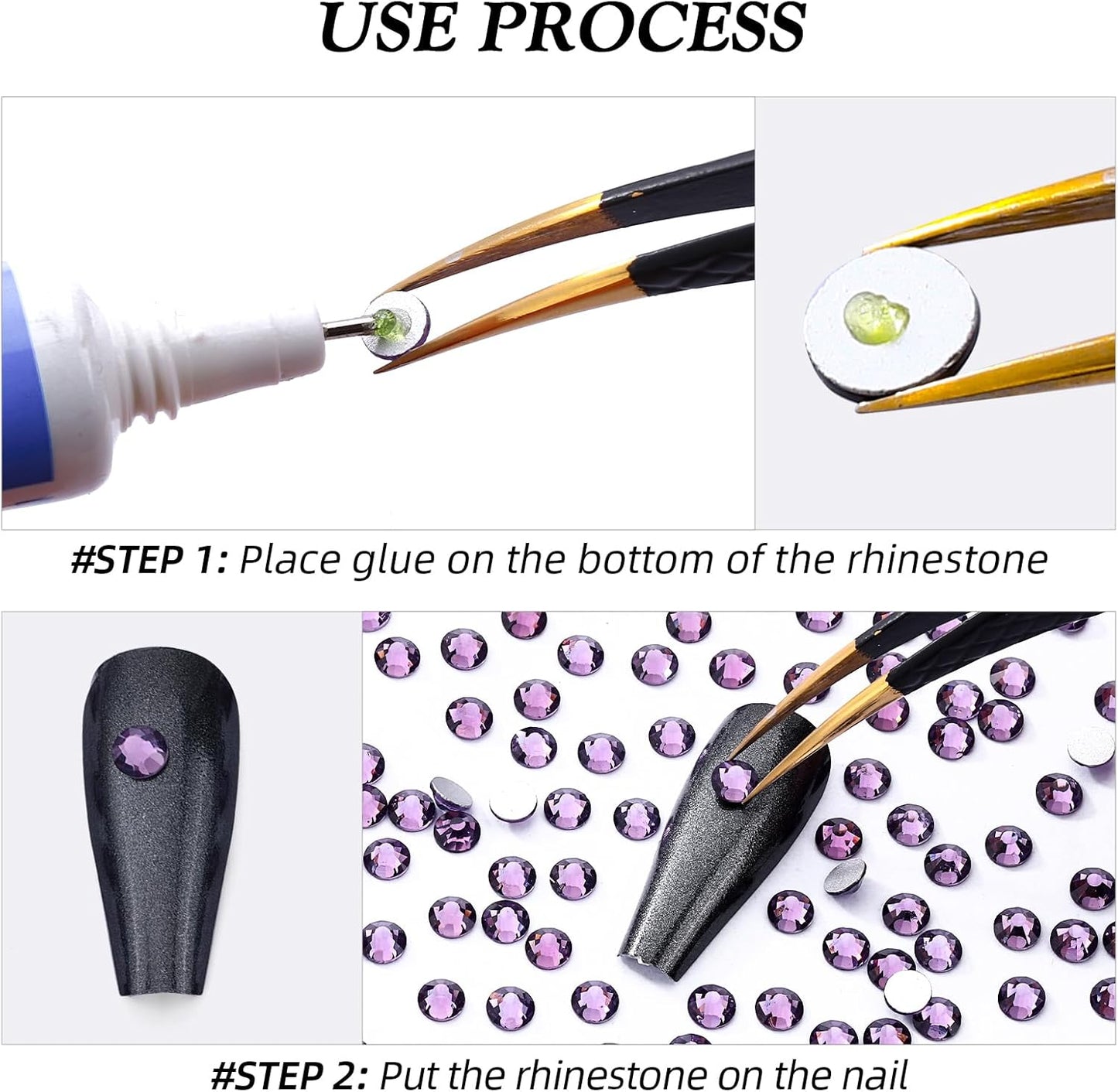 Tanzanite Flatback Rhinestones, Glass Rhinestones for Nail Art and Craft, Glue Fix, Loose Crystal Gemstones(Tanzanite, SS8, 1440pcs, 2.3-2.5mm)