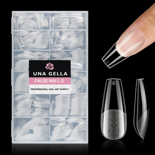 UNA GELLA Medium Coffin Nails Tips 504pcs - Gel Nail Tips Coffin Acrylic Full Cover Pre-buff Soft Gel Nail Tips Half Matte For Nail Extension Home DIY Salon 12 Sizes