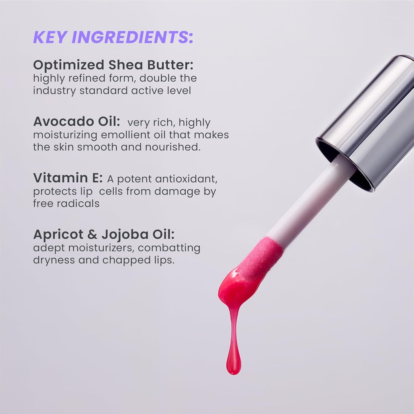 Wonderskin Lip Oil Rehab Serum - Tinted Lip Oil for Women, Hydrating, Moisturizing, and Non-Sticky Red Tint Serum for Dry Lips (Amour)