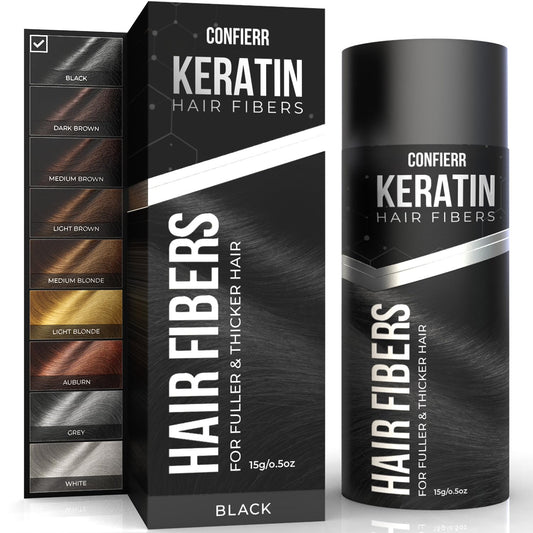 Keratin Hair Fibers for Men & Women - Fill In Fine or Thinning Hair, Instantly Thicker, Fuller Looking Hair (Black, 15g)
