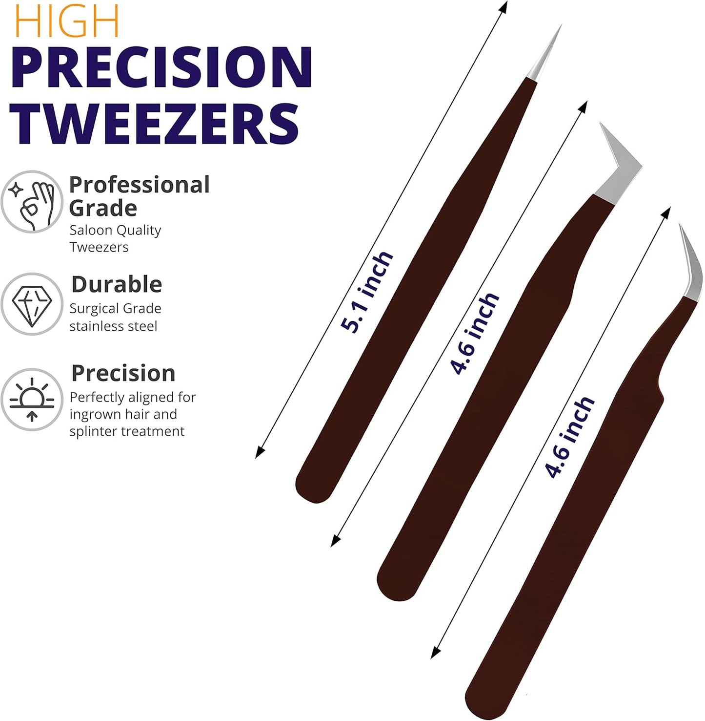 SIVOTE Lash Tweezers for Eyelash Extensions for Volume, Isolation & Classic Lashes, 3 Pack, Chocolate