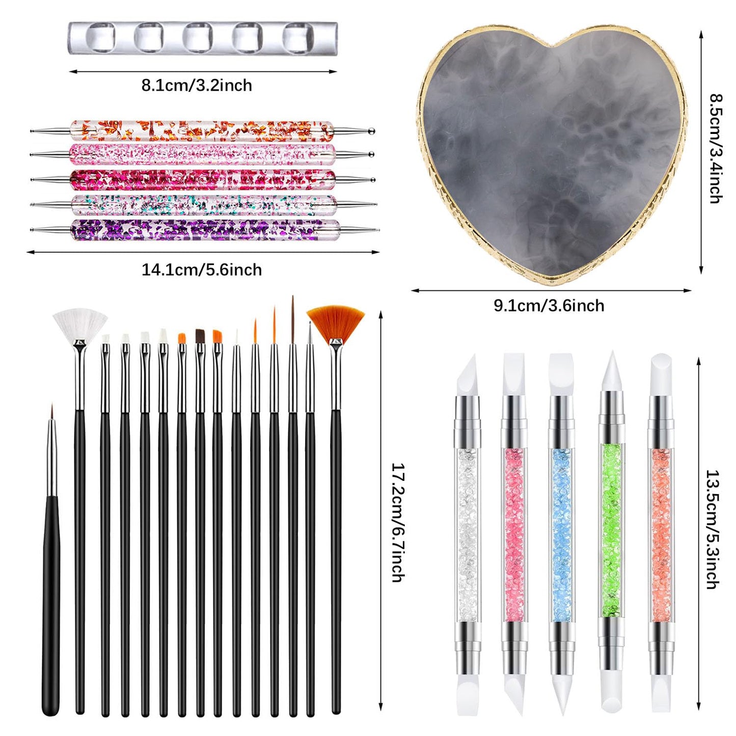 Nail Art Tools 27Pcs Set,Nail Art Brush,Resin Nail Art Palette,5 Pcs Nail Art Sculpture Pen,2-way Acrylic Silicone Engraving Pen Dotting Pen Tools Nail Art Kit for Nail Art DIY