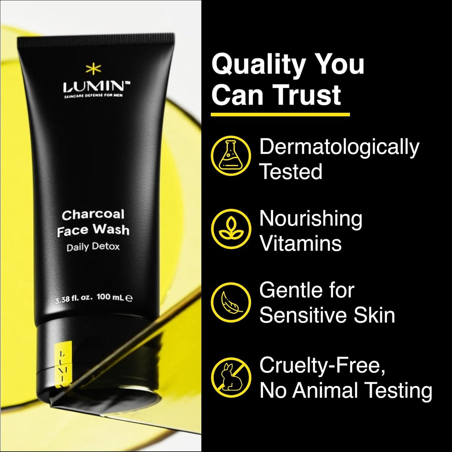 Lumin Charcoal Face Wash for Men Skincare - Daily Detox, Hydrating Face Cleanser, Removes Impurities, Exfoliates, Unclogs Pores, Controls Oil, Soothes Irritation, All Skin Types, 1 Pack