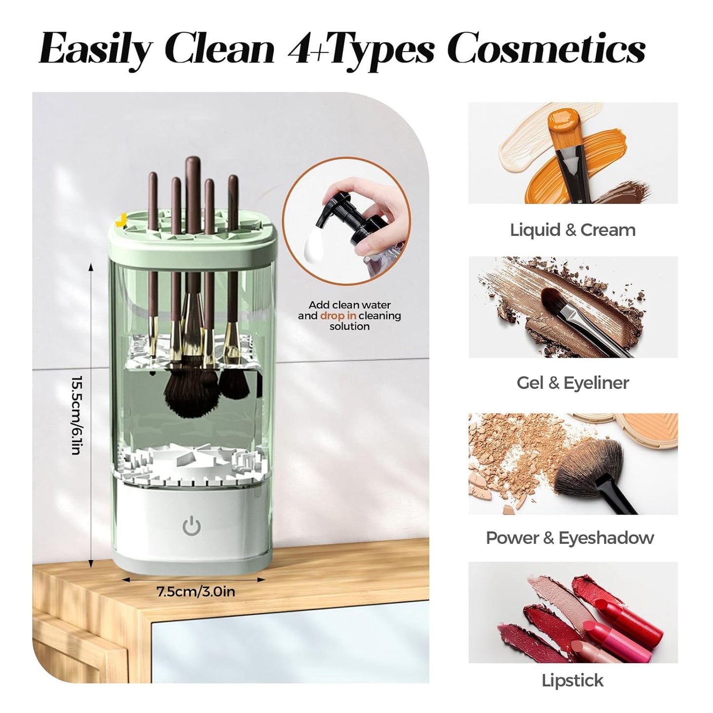 Electric Makeup Brush Cleaner:Fast and Efficient Machine for Deep Cleaning All Brush Types, Compact and Portable for Travel and Home, Ideal for Makeup Enthusiasts and Professionals (Clear Green)
