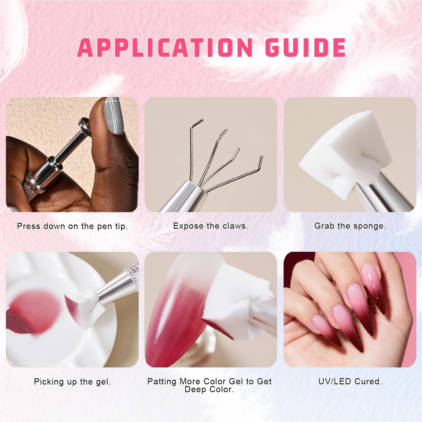 Sponge Patting Painting Nail Gel Set, 50PCS Sponges with Grabber for Ombre Gradient Nails, Blending Mixing Colors Blue Red Yellow, Aurora Nails Art Design (50Sponges & Grabber & 3PrimaryColors)