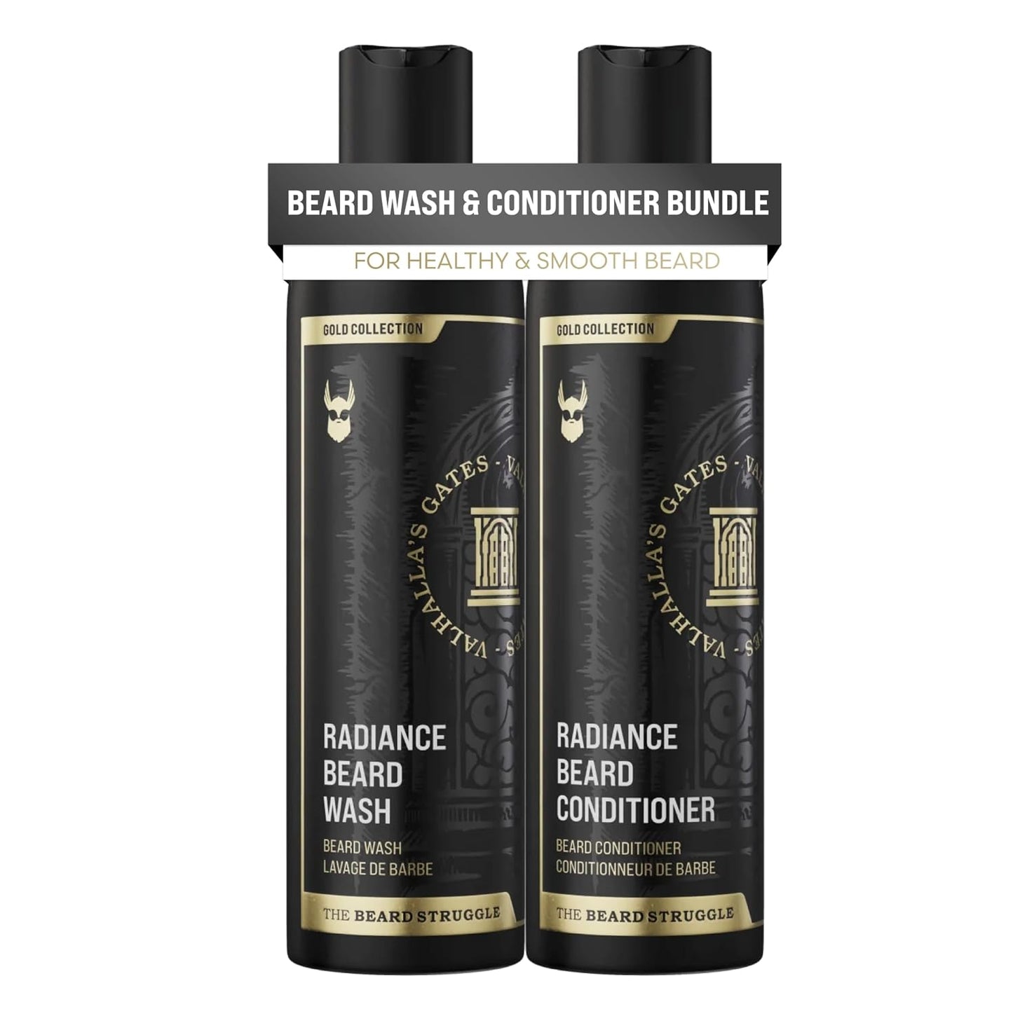 The Beard Struggle - Radiance Beard Wash & Conditioner Bundle - Gold Collection - Pack of 2, Valhalla's Gates - Nourish, Cleanse, Softens, & Strengthens Beard - Beard Wash and Conditioner for Men