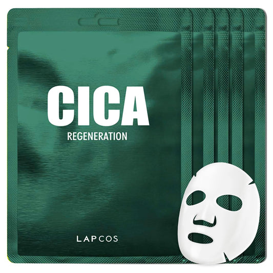 LAPCOS Cica Sheet Mask, Daily Face Mask with Cantella Plant Extract to Regenerate and Revitalize Skin, Korean Beauty Favorite, 5-Pack