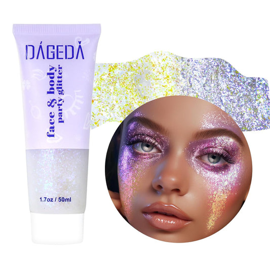 DAGEDA Body Glitter Gel, Holographic Face Glitters Body Gel Shimmer Liquid Eyeshadow, Color Changing Glitter for Face Hair Nails, Glitter Under Light Festival Glitter Makeup 1.7oz (Mystic Purple)