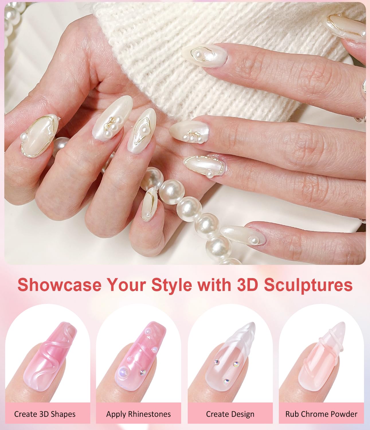 Gold Chrome Nail Powder BISHENGYF -【Magic Mirror Effect】 Pearl Chrome Nail Powder White Clear Aurora Mermaid Iridescent Silver Nail Chrome Powder Pigment Glitter Dust for Manicure Decroation DIY