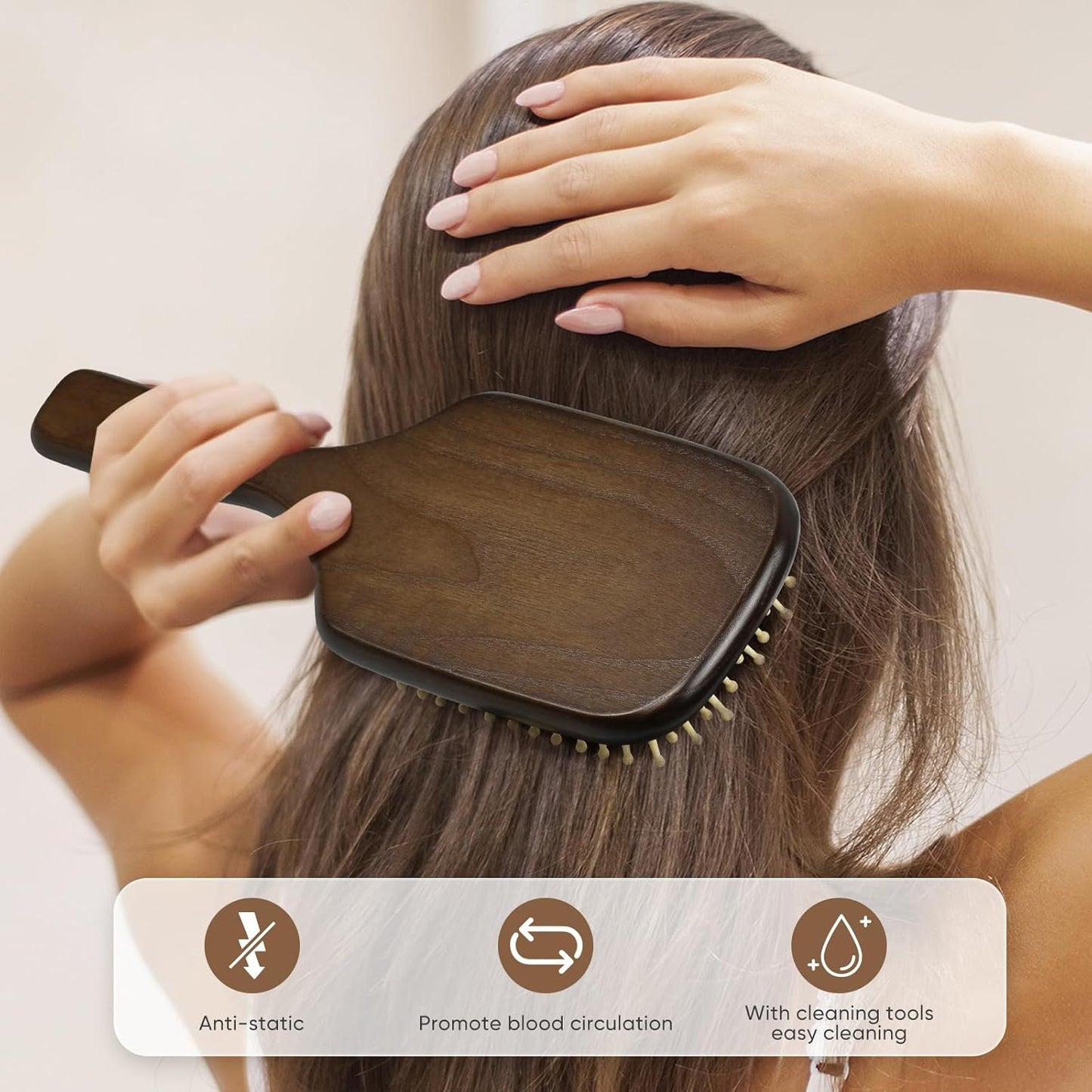 100% Natural Wood Hairbrush for Massaging Scalp,for Most Hair Types, Wooden Bristle for Reducing Damage, Scalp Massager Perfect for Women, Men & Kids