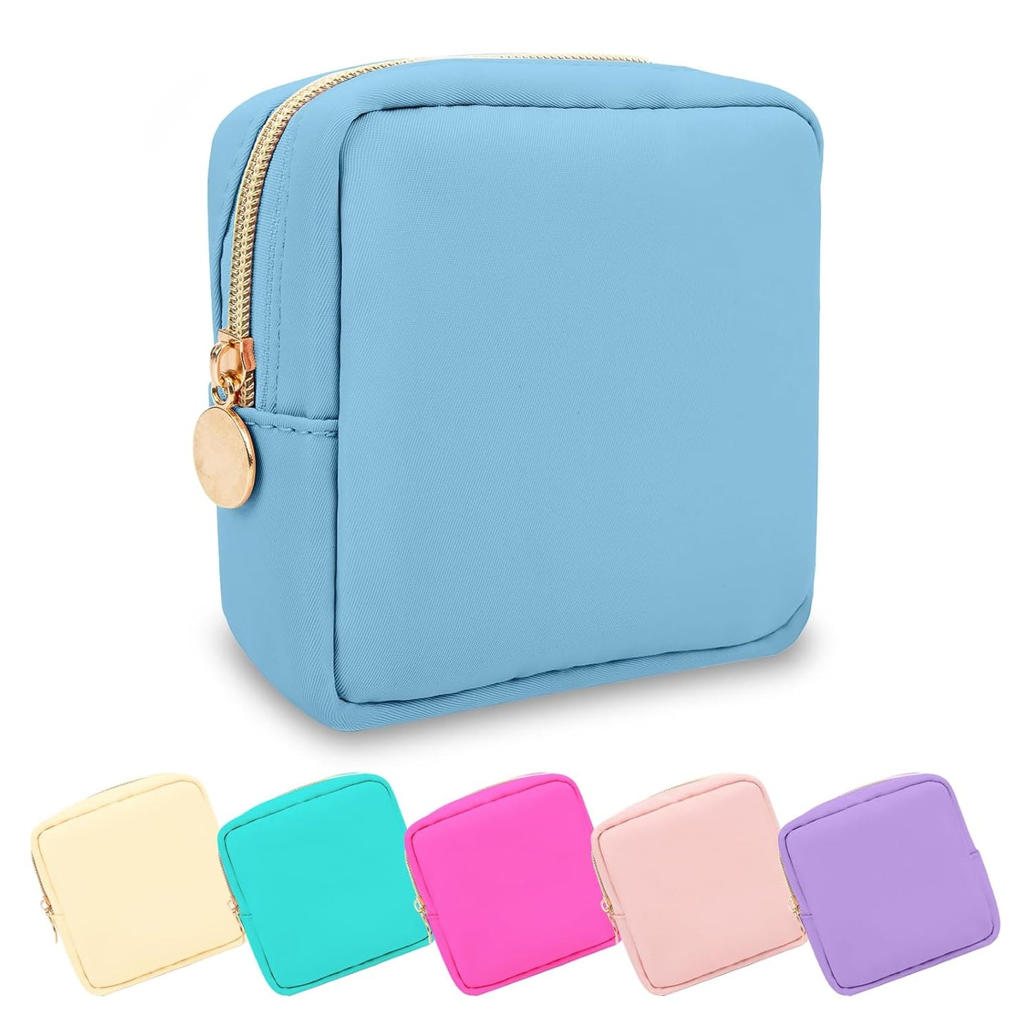 Mini Makeup Pouch for Purse, Small Cosmetic Bag Pouch Nylon Travel Toiletry Organizers Bag for Women Girls, Cute Zipper Coin Purse Preppy Storage Purse for School Work(Mini-Periwinkle)