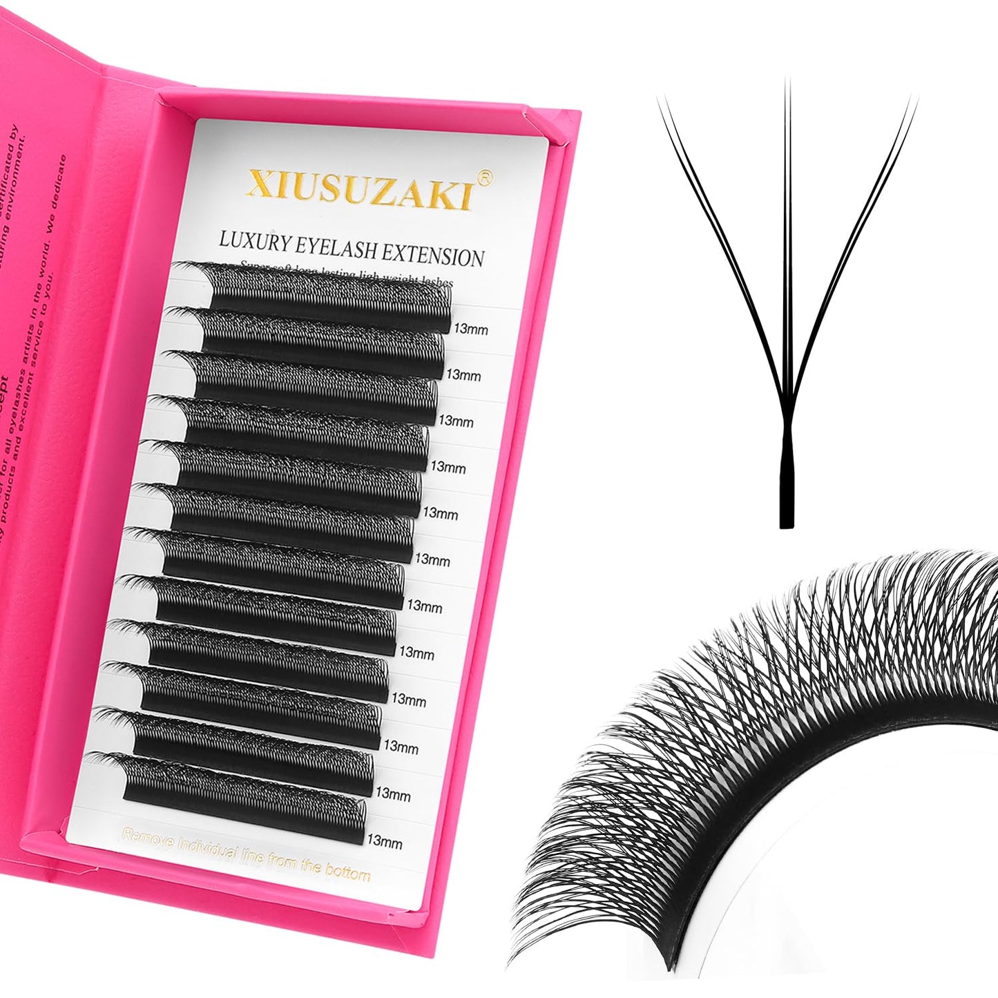 Lash Extensions Double Tips 3D Eyelash Extensions W Shape 0.07mm Thickness C Curl 9mm Premade Fans Easy Fan Volume Matte Black Crisscross Eyelashes(W-3D-Double Tips-0.07-C,9mm)
