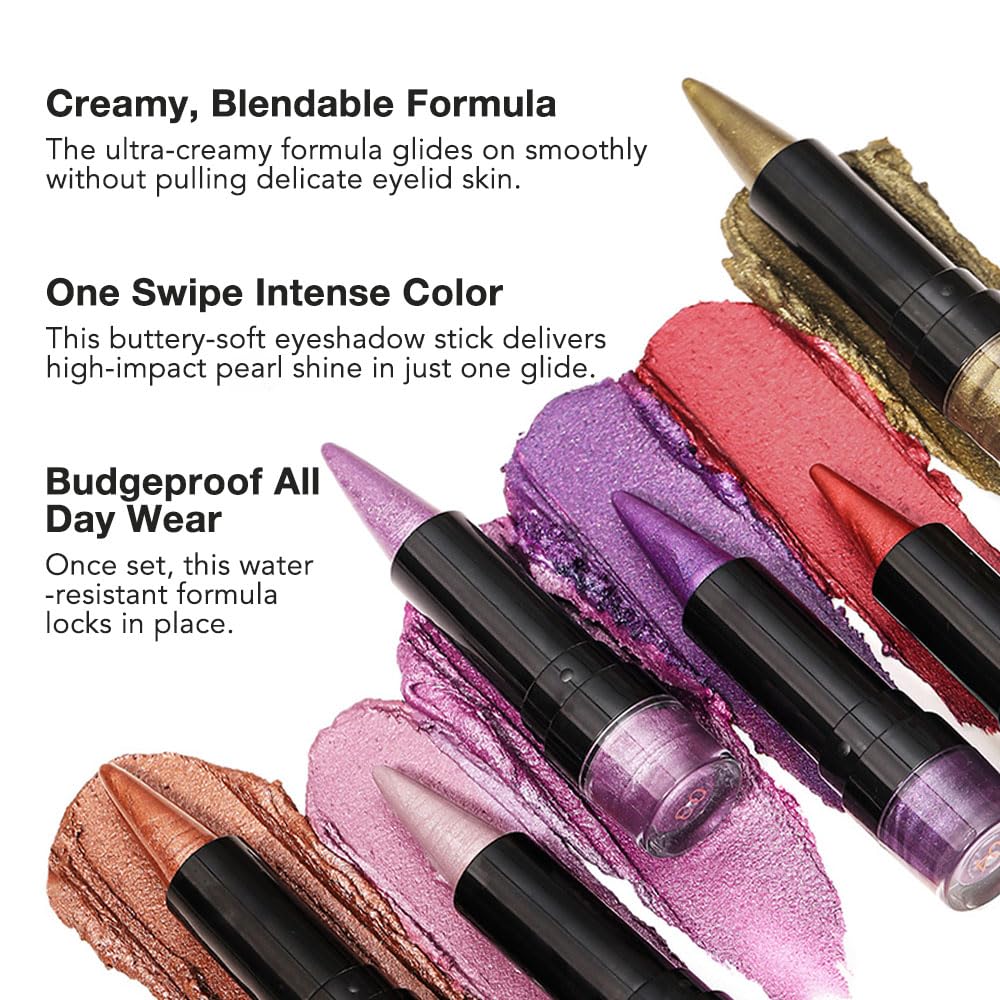 BINGBRUSH Glitter Eyeshadow Stick & Eyeliner Pencil, 4-in-1 Metallic Shimmer Cream Eyeshadow, Long-Lasting Waterproof Eye Brightener, Highly Pigmented Eye Makeup(#03-Rosy Spark)