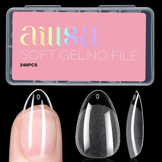 AILLSA Short Almond Nail Tips Pre-Shaped Acrylic Nail Tips Half Matte Full Cover Nails Tips Clear Gelly Press on Flase Tip Nail for Extension Nail Manicure Home DIY 240PCS 15Sizes