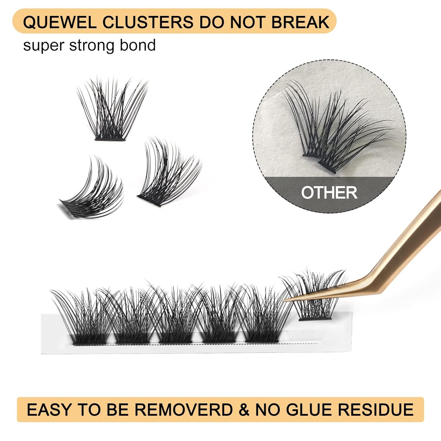 QUEWEL Lash Clusters 72 Pcs Cluster Lashes Wide Stem Eyelash Clusters C/D Curl 8-16mm DIY Eyelash Extensions Mega Style for Self Easy To Use at Home (Mega-D-16)