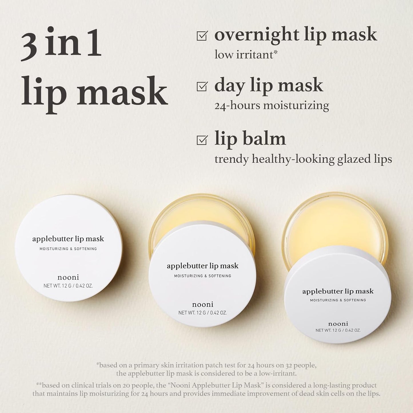 NOONI Vegan Applebutter Lip Mask Overnight – Hydrating Lip Balm & Butter with Shea Butter & Vitamins | Soothing Moisturizer, Softening Treatment for Dry Lips, 0.42 oz
