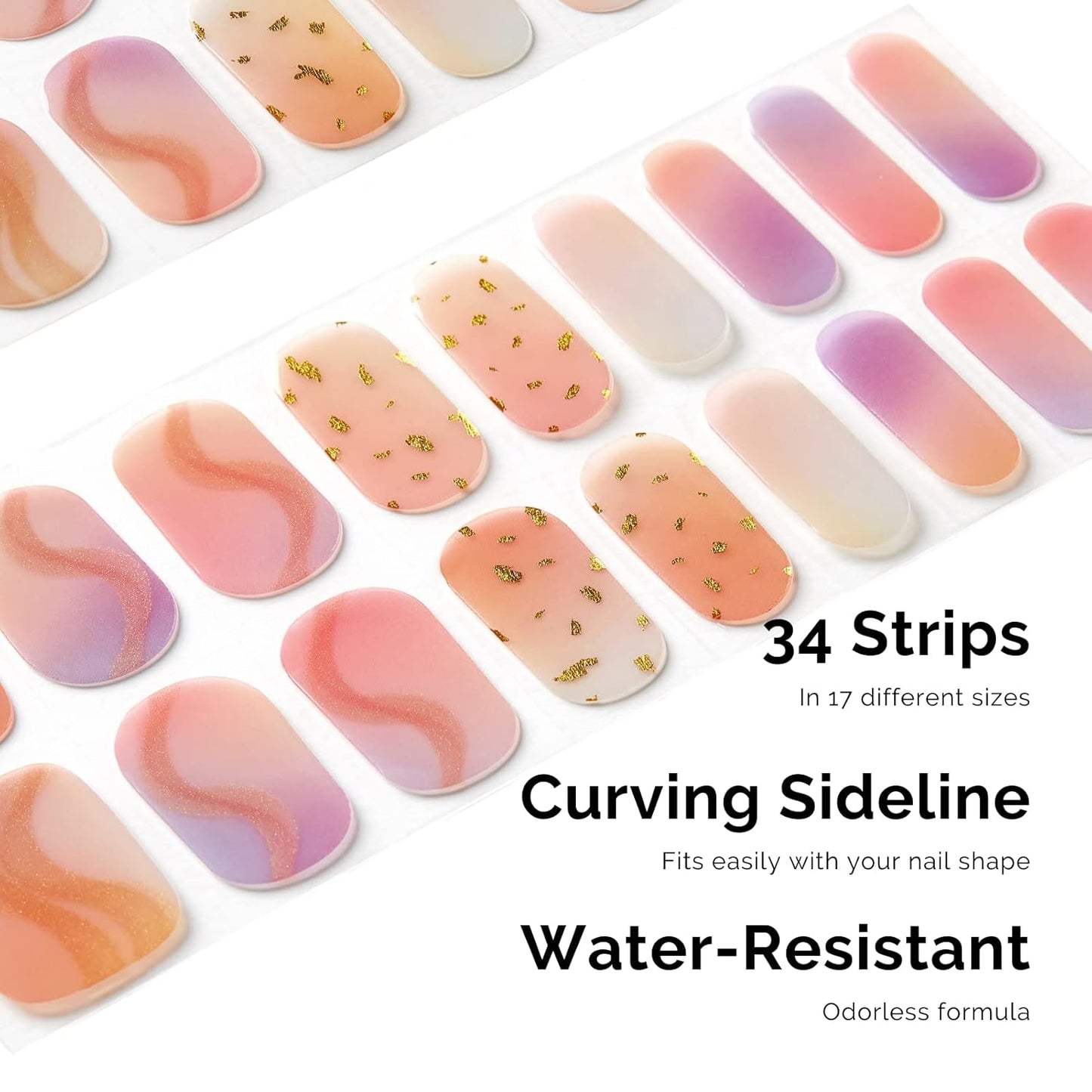 Nailog Semi Cured Gel Nail Strips 34 pcs | Long Lasting Nail Polish Sticker Wraps with Glossy Gel Finish | Twilight