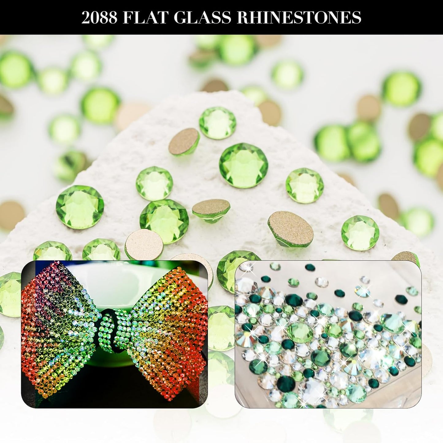 Novani Light Green Rhinestones 1440pcs Flat Back Round Rhinestone Style 2088 Sparkly Crystal Gemstones for Nail Art and Crafting SS20,4.6-4.8mm