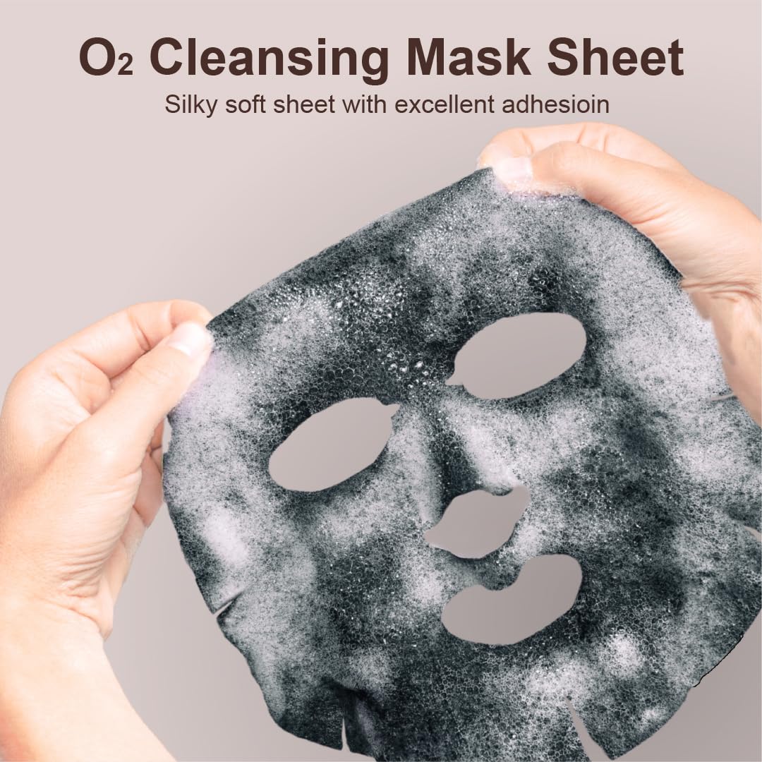 Purederm Deep Purifying Black O2 Bubble Mask Volcanic (10 Pack) - Bubble Face Sheet Mask for Purifying & Deep Cleansing