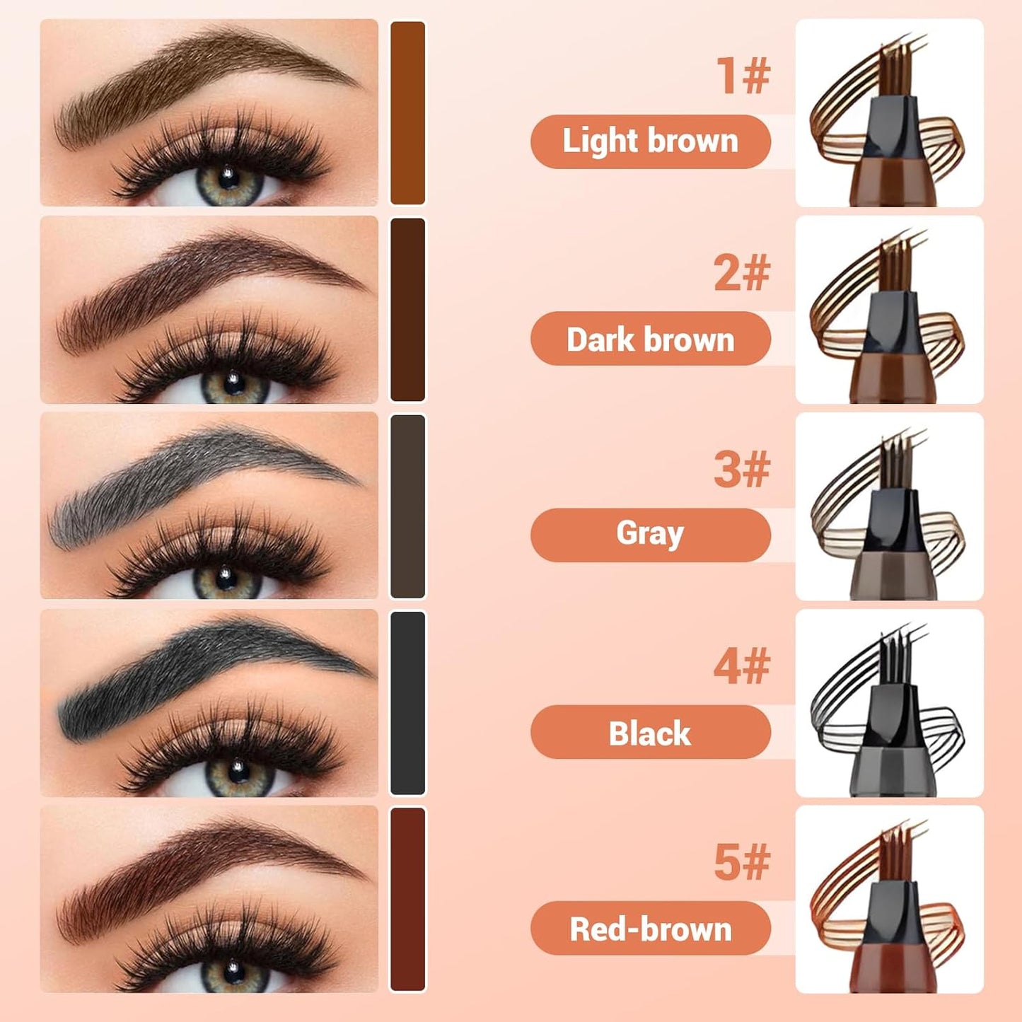 2025 New Magic Eyebrow Pencil, 4 Tipped Precise Brow Pen 3D Waterproof Microblading Contouring Pen Fine Stroke Microblading Eyebrow Pencil Creates Natural (Black)