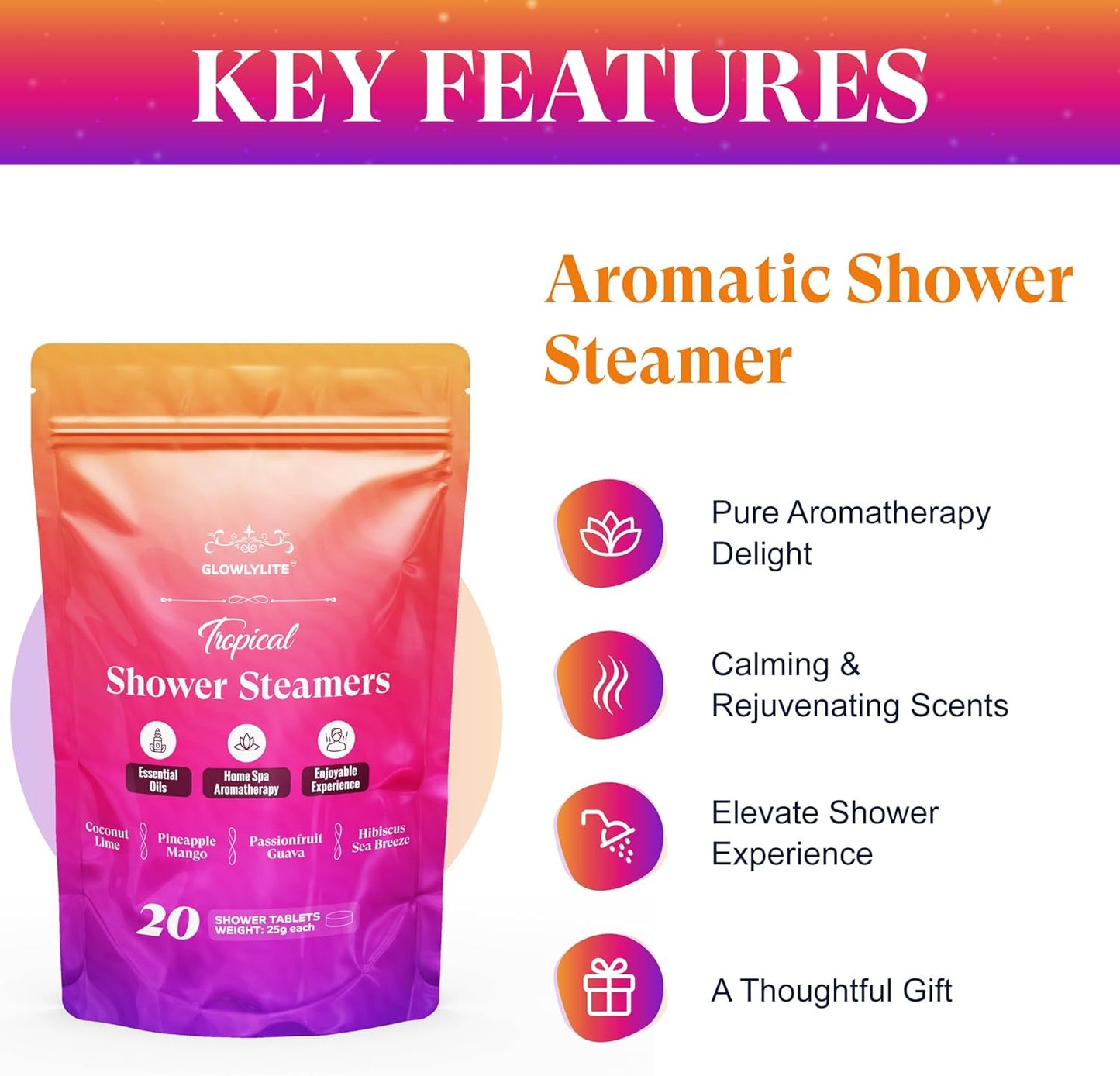 Shower Steamers Aromatherapy | 20 Pack Shower Steamers for Women & Men, Essential Oils for Stress Relief, Self Care, Gifts for Mom, Birthday, Stocking Stuffers & Christmas (Tropical)
