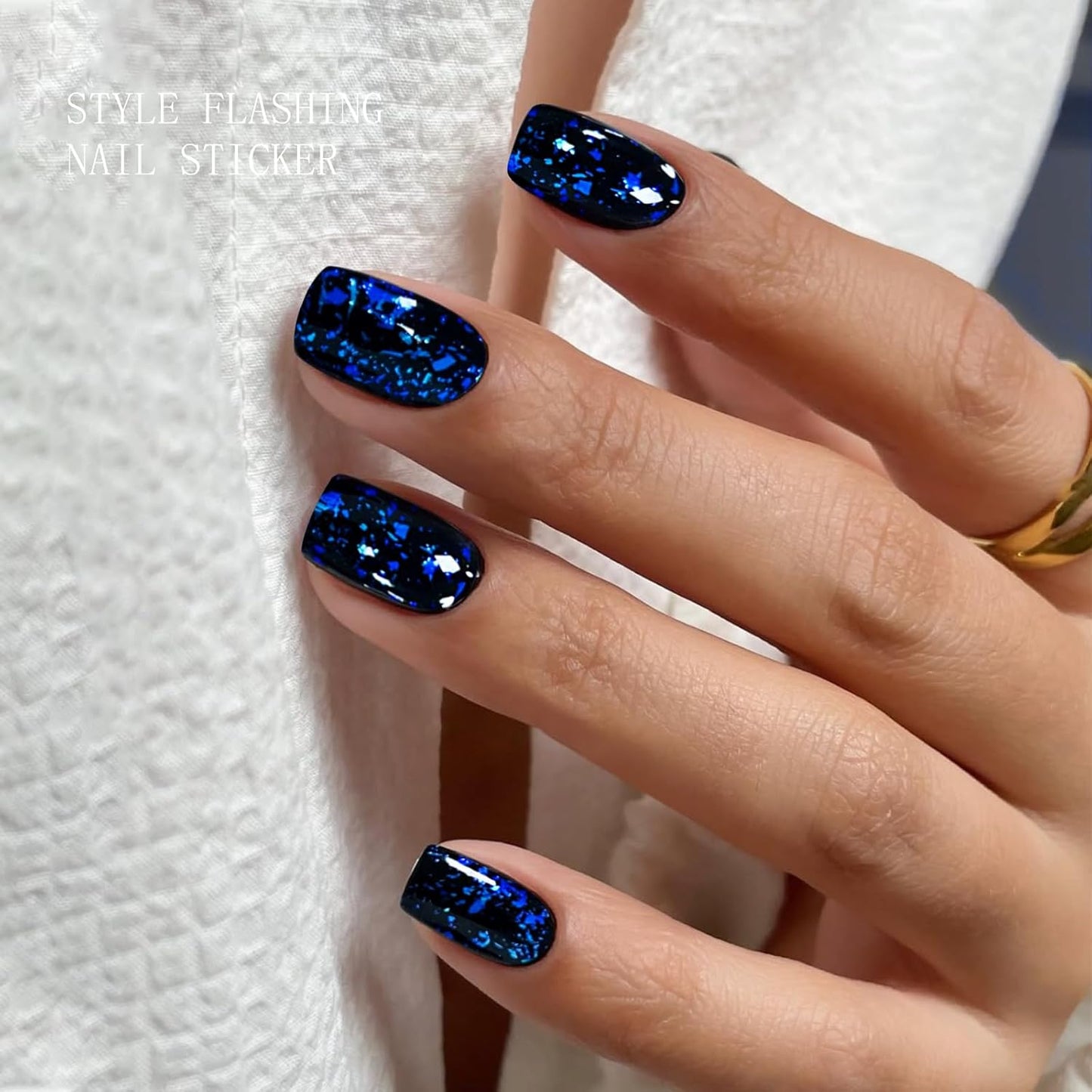 JMEOWIO Gel Nail Stickers Dark Blue Green Semi Cured Gel Nail Strips Wraps UV/LED Nails Art Design Decoration Accessories