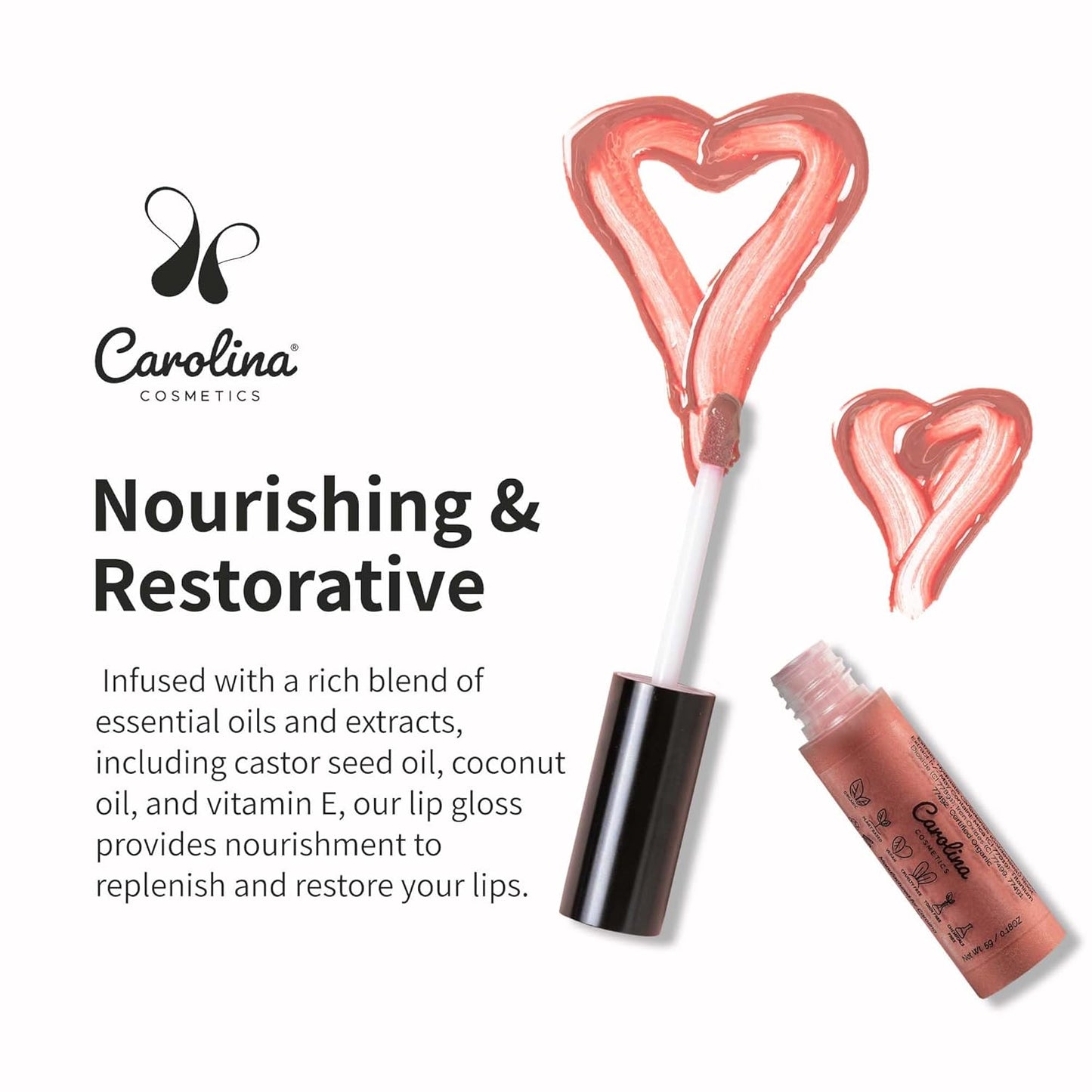 Non-Sticky Lip Gloss (Divine) - Plant-Based Hydrating & Nourishing with Sunflower Seed Oil, Cacao & Grape Seed Oil - 5g/0.18oz