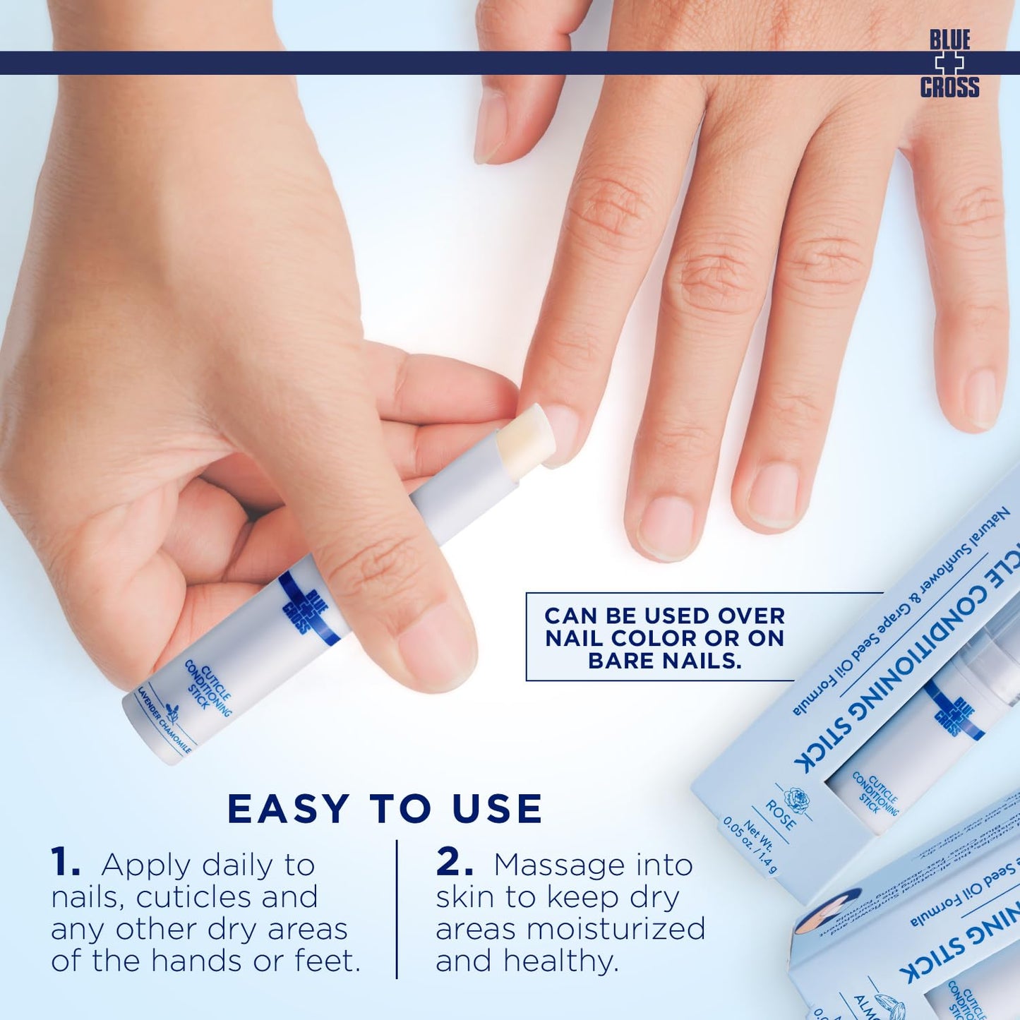 Blue Cross Cuticle Balm Conditioning Stick, Scented Cuticle Softener Oil Balm, Nourishing Sunflower & Grape Seed Oil, Professional Nail Care Supports Dry + Damaged Cuticles, 0.05oz, Lavender Chamomile