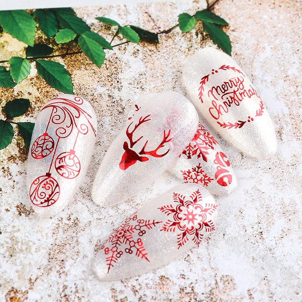 9 Sheets Christmas Nail Art Stickers Decals Self-Adhesive Pegatinas Uñas Navidad Holiday Red Xmas Snowflake Winter Nail Supplies Nail Art Design Decoration Accessories
