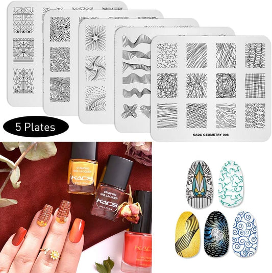 KADS 5Pcs/Set Nail Template Nail Art Template Decoration Tool Geometry Designer Style Image Plate