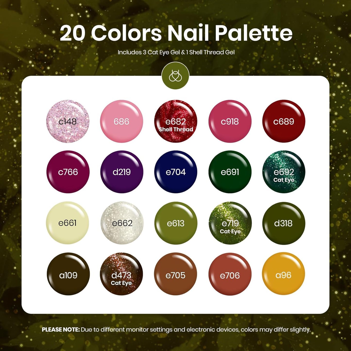 Beetles Cat Eye Gel Nail Polish Set - 20 Colors Fall Gel Polish Nail Set Burgundy Brown Green Nail Polish Glitter Pearl Nail Manicure with Base Coat Matte&No Wipe Top Coat Soak off Gifts