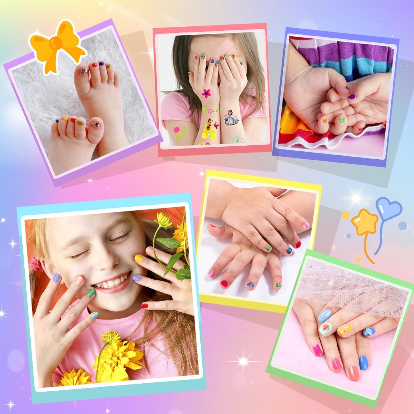 Kids Nail Polish 12 Colors Girls Nail Kit with Glitter Stickers and PVC Organizer Bag Non Toxic, Quick Dry Peel Off Safe Nail Polish