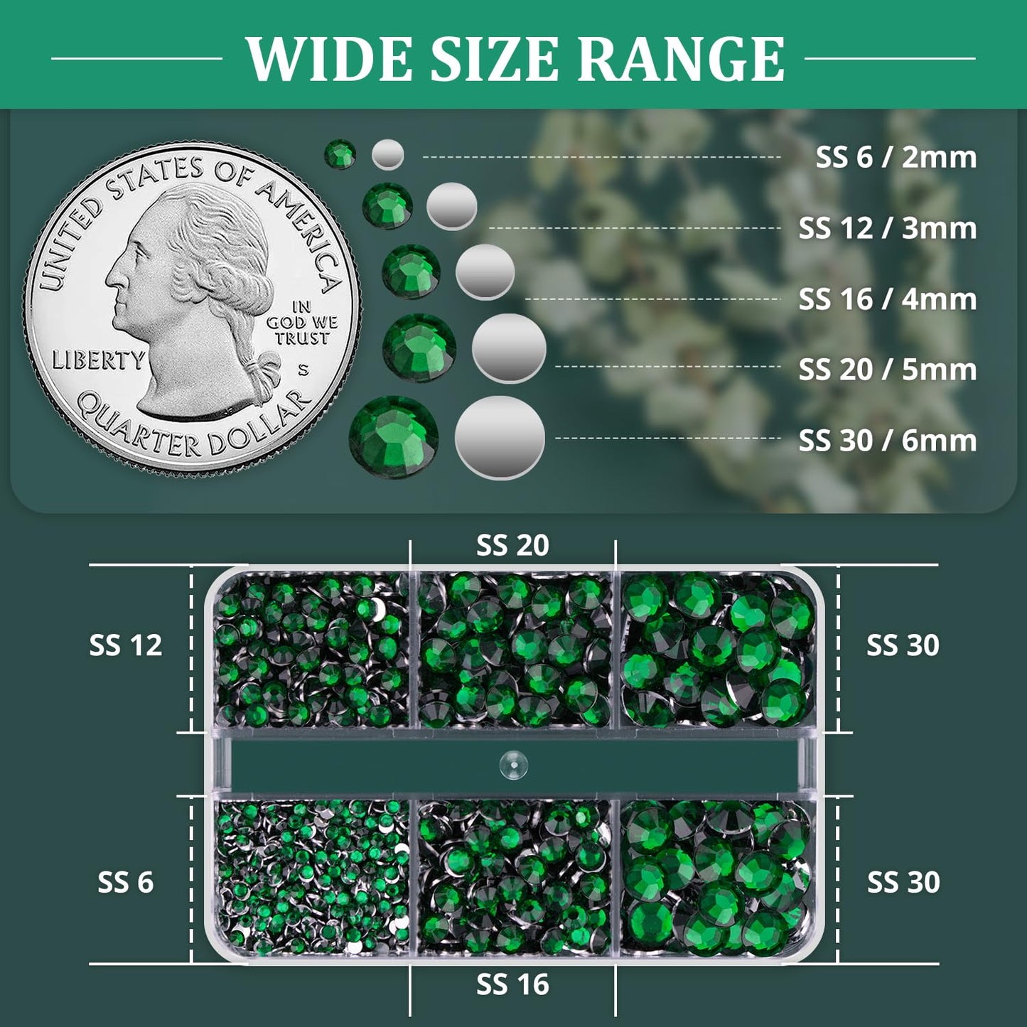 Resin Rhinestones for Crafting, 1 Box Dark Green Multi Sizes Flatback Bedazzling Crystals for Crafts Nail Art Deco, Non Hotfix Gems Charms for Tumbler Shoes Clothing Fabric Face Makeup