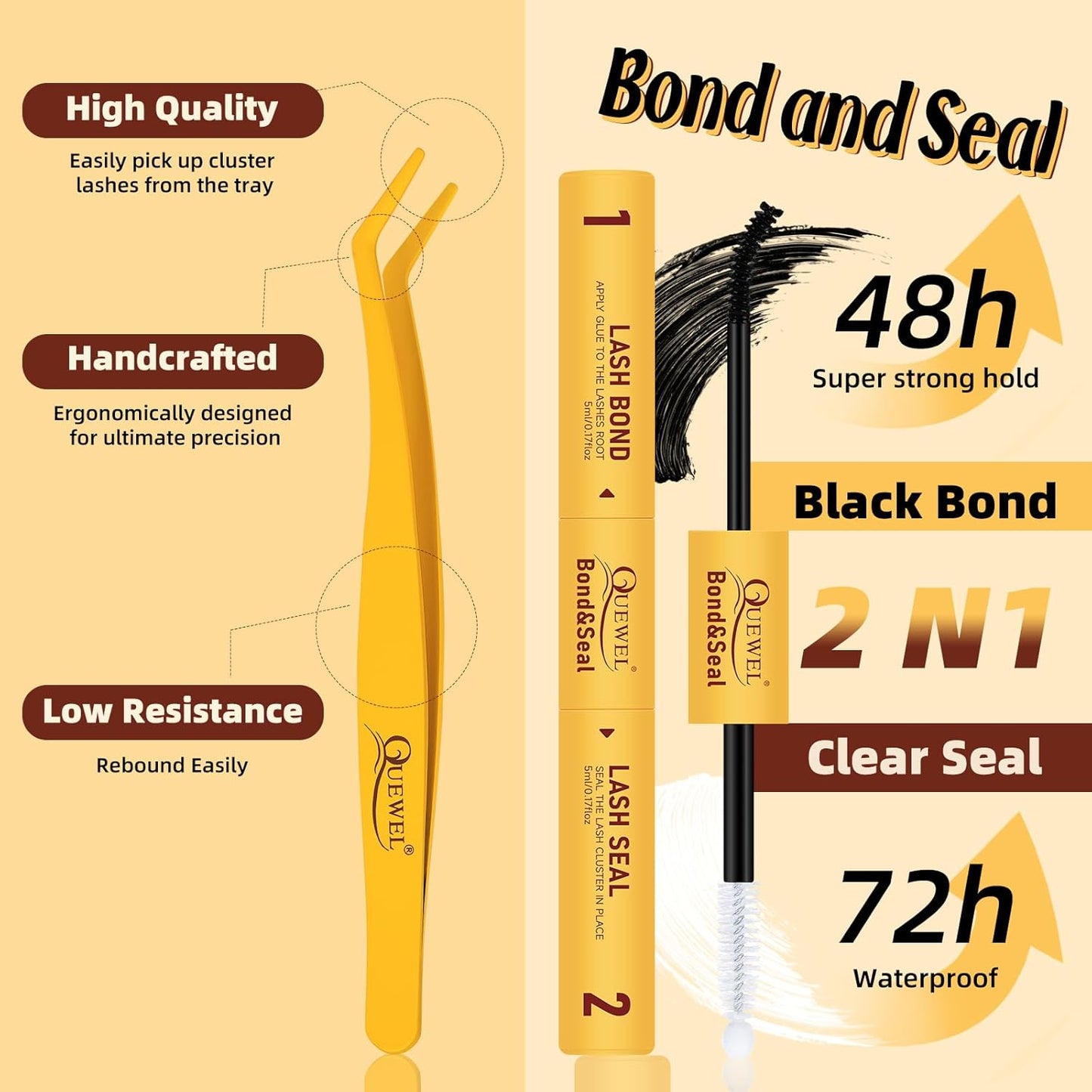 QUEWEL Lash-Clusters-Kit, 30+40+50D-Lash-Clusters Mixed 10-16mm Soft DIY-Lash-Extension-Kit with Lash Bond and Seal Waterproof, and Eyelash Clusters Tweezers Easy DIY at Home(30+40+50 KIT)