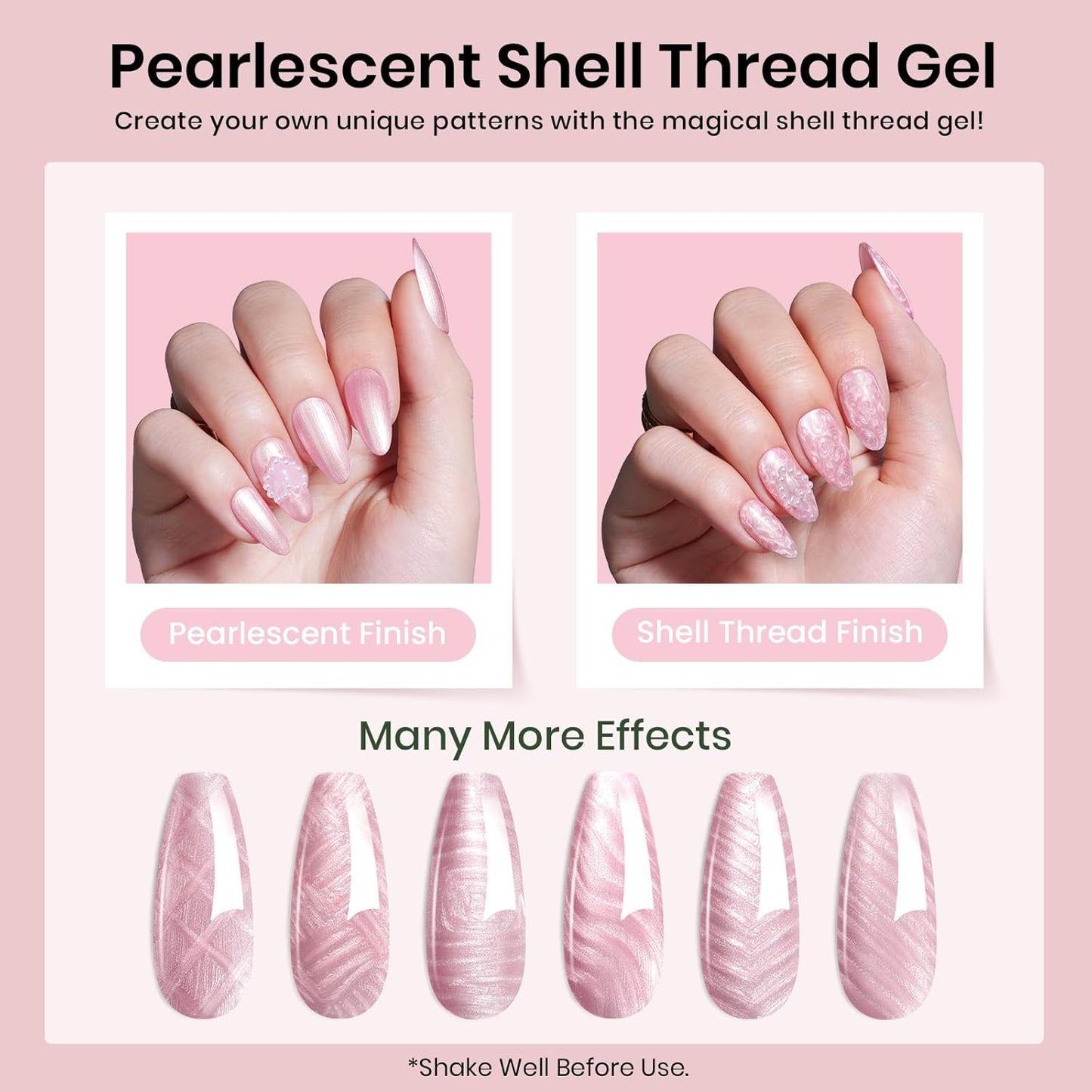 Beetles Pearl Pink Gel Nail Polish – Soft Afternoon Mermaid Gel Polish, 15ml Thread Effect Pink Nail Swirl Shell DIY Nail Art Design Manicure Gifts for Women