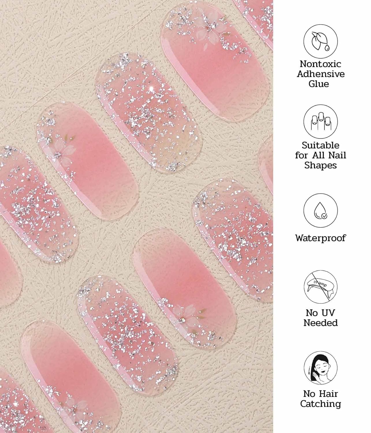 Nail Polish Strips - 22 Pcs Salon Quality Gel Nail Stickers - Long Lasting Wraps (Hellebore Flower Pink)