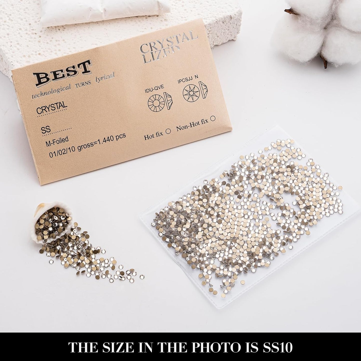 Novani Clear Rhinestones 1440pcs Flat Back Round Rhinestone Style 2088 Sparkly Crystal Gemstones for Nail Art and Crafting SS10,2.7-2.9mm