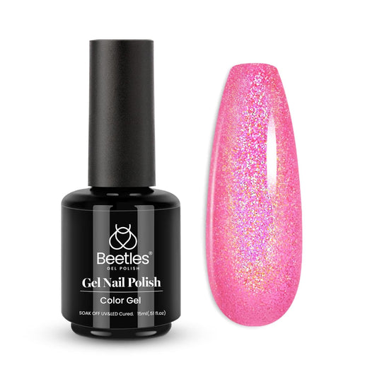 Beetles Pink Glitter Gel Polish – Paradise Twilight Gel Nail Polish, Reflective Glitter Shimmer Pink Flash Dimond Mermaid Unicorn Effect Soak Off UV LED 15ml